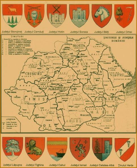 Harta României, ținuturi și județe 