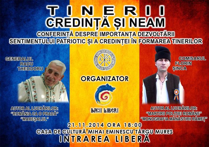 tricolor romania conferinta patriotism 21 nov 2014 Targu Mureș importanța sentimentului patriotic și a credinței în dezvoltarea tinerilor nationalism