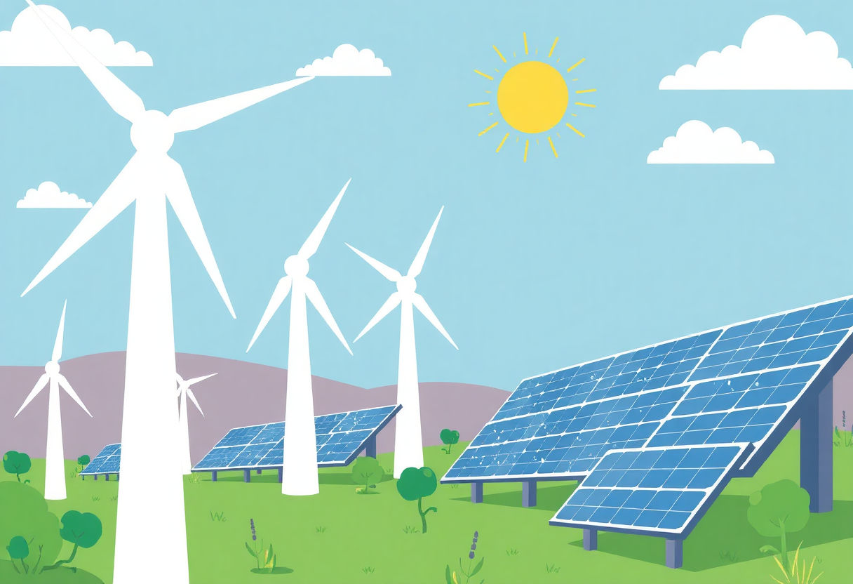 Turbine eoliene și panouri solare în acțiune