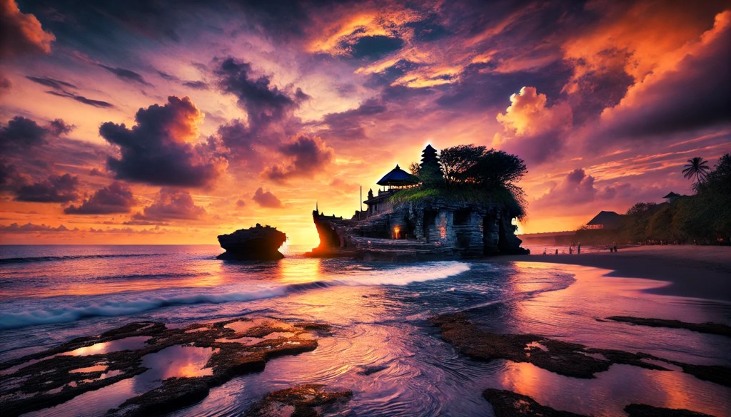 Crăciun exotic în Bali - apus la templul Tanah Lot