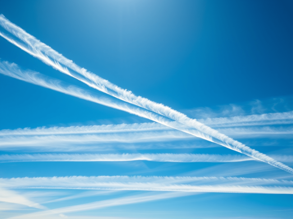 Procesul de formare a contrails, arătat prin eliberarea vaporilor de apă din motoarele avioanelor