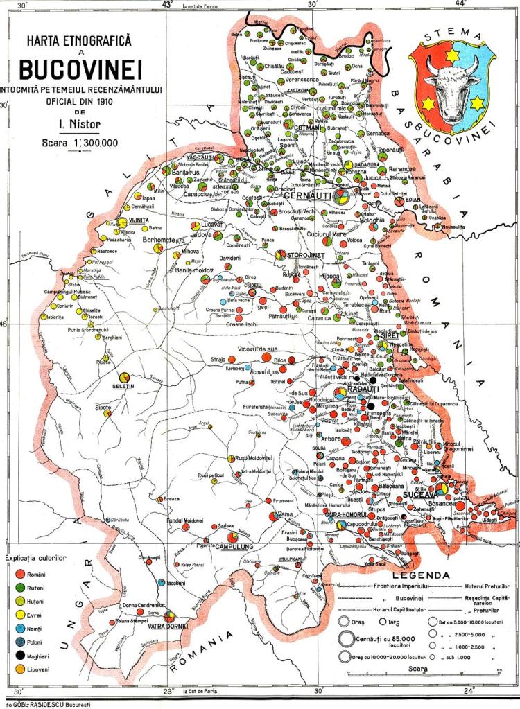 Harta Bucovinei înainte de unirea cu România, anul 1918